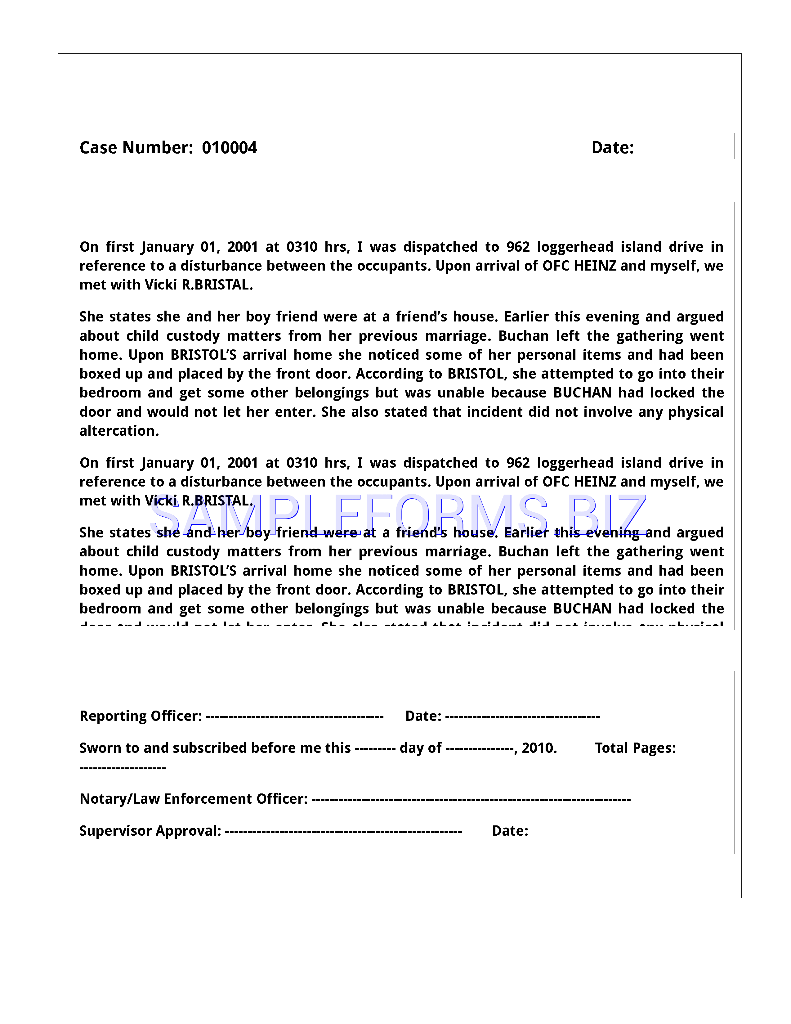Preview free downloadable Police Report Template 3 in PDF (page 1)